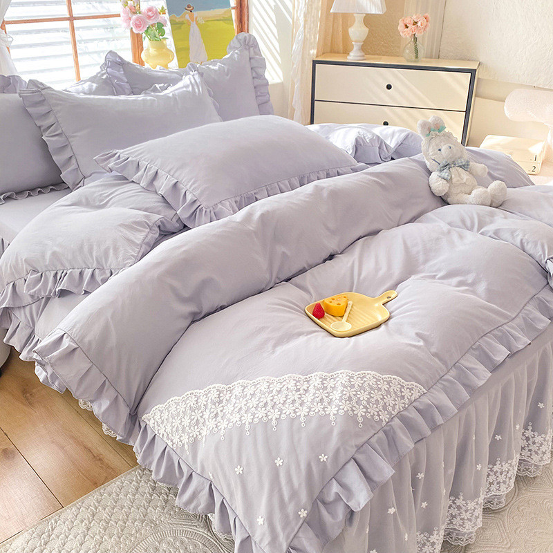 韩式蕾丝床裙款四件套花边公主风春夏季少女床上用品床罩床单床裙