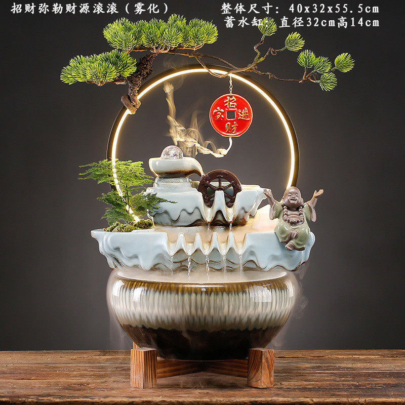 创意水车造景陶瓷开业礼品招财鱼缸摆件循环水泵家居客厅装饰流水