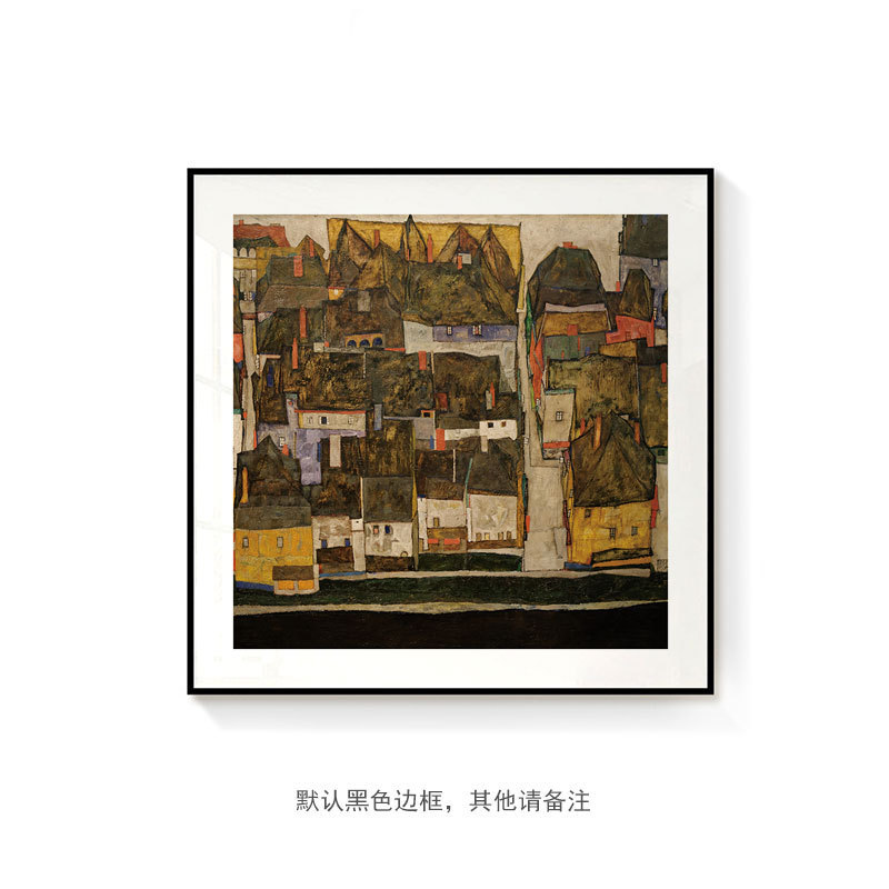 席勒大师名画框复古艺术画欧式建筑客厅装饰画金属小众餐厅壁画