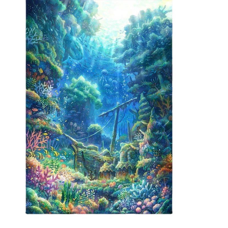 4jsh批发七彩格海底十字绣线绣新款客厅卧室小幅风景画大珊瑚四股