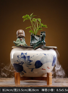 创意招财流水摆件摆设办公室桌面客厅室内加湿鱼缸倒流香开业礼品