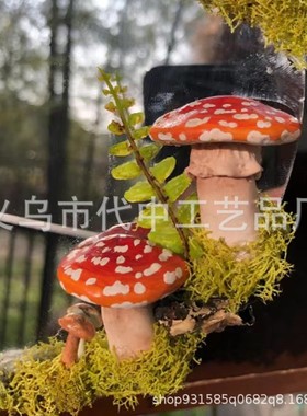 镜子花园庭院跨境森林气息镜子摆件设计家居蘑菇苔藓花环自然装饰