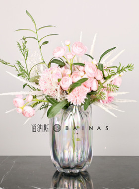 轻奢现代炫玻璃花瓶透明彩插花样板间售楼处客厅餐桌玄关饰品摆件