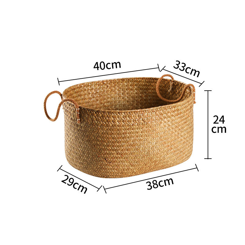 zz8n批发kens文艺范草编收纳筐编织篮收纳整理筐附提手软体水果