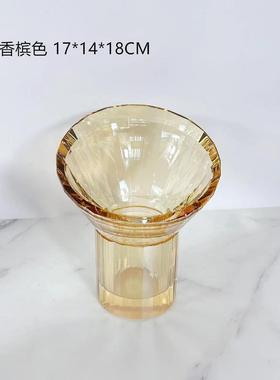 现代简约样板房烟灰水晶玻璃掌心花器花瓶售楼部透明家居卧室客厅