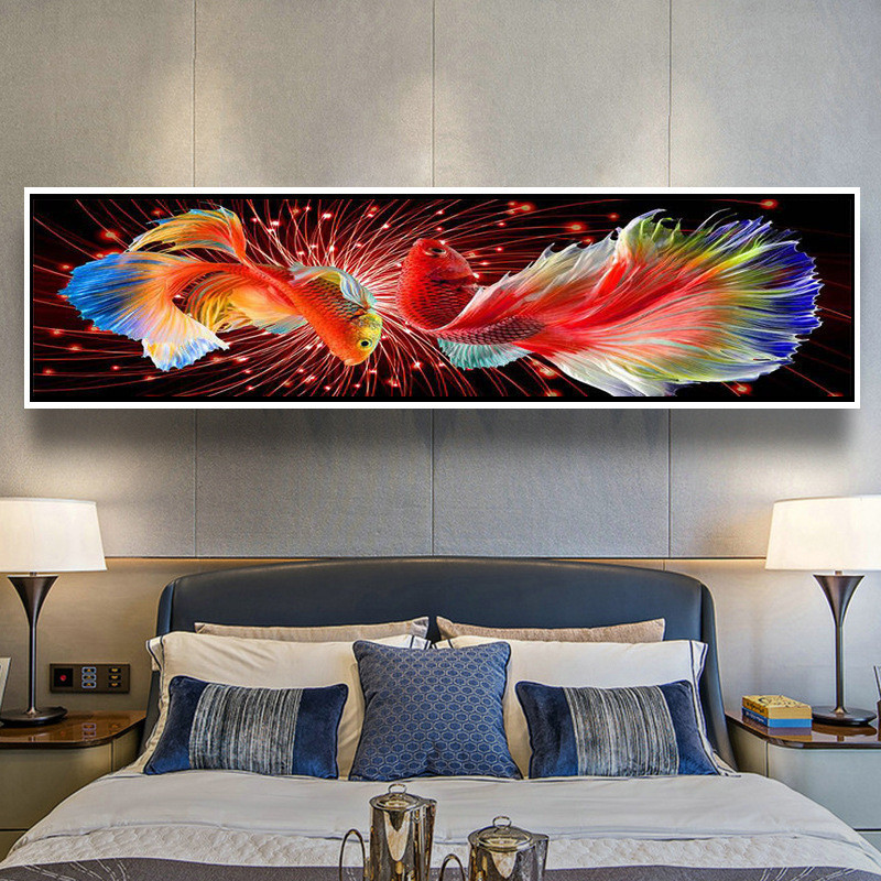 布艺工艺品客厅厂家批发直供十字绣印花十字绣横版红火招财锦鲤鱼