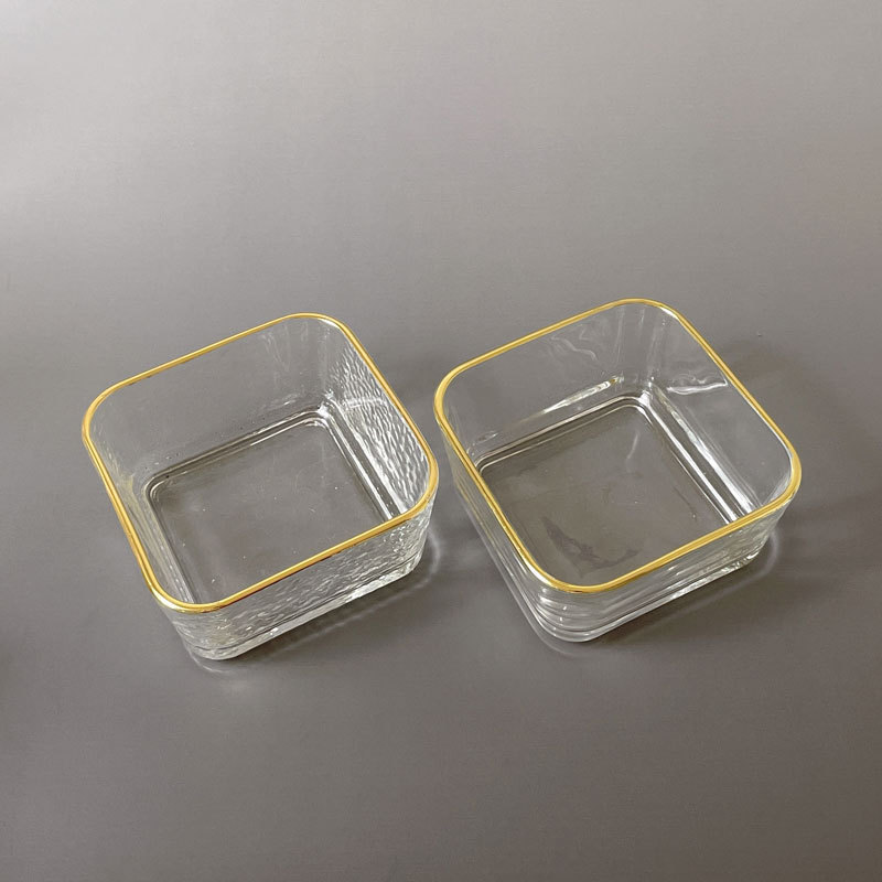 金边玻璃碗甜品碟小吃碗网红配菜小料蘸料碗酸奶透明碗碟水果方碗