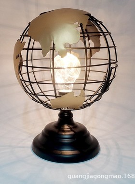 北欧铁制工艺品 创意拍摄道具地球仪led灯家居饰品摆件 铁线