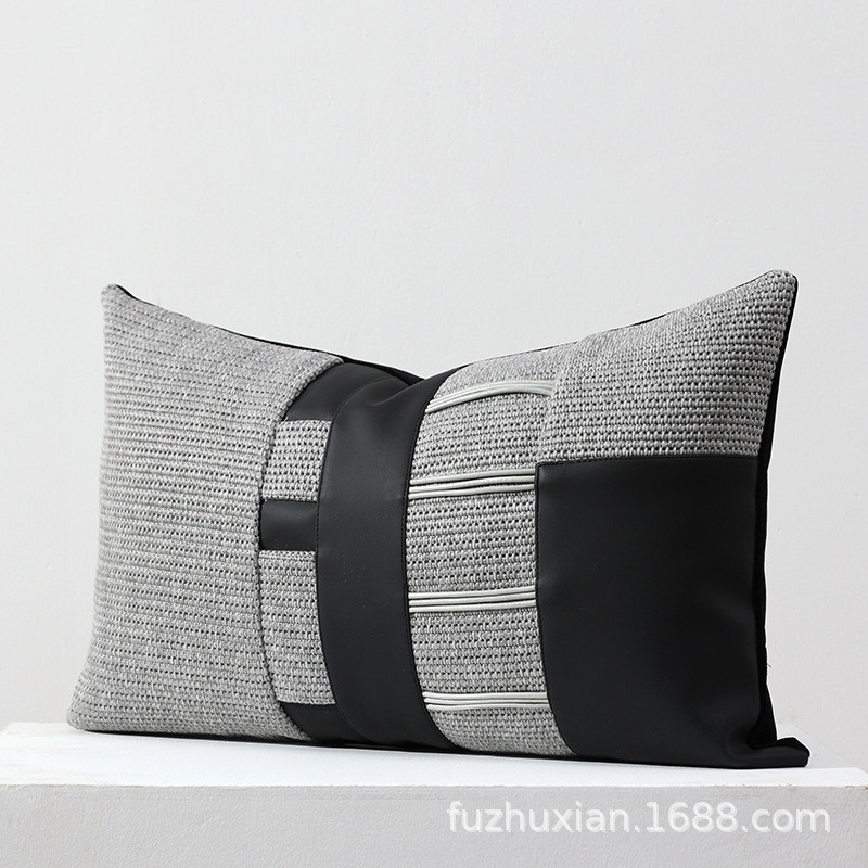 热销现代简约深灰方块拼接沙发腰枕抱枕靠垫酒店别墅设计师床头样