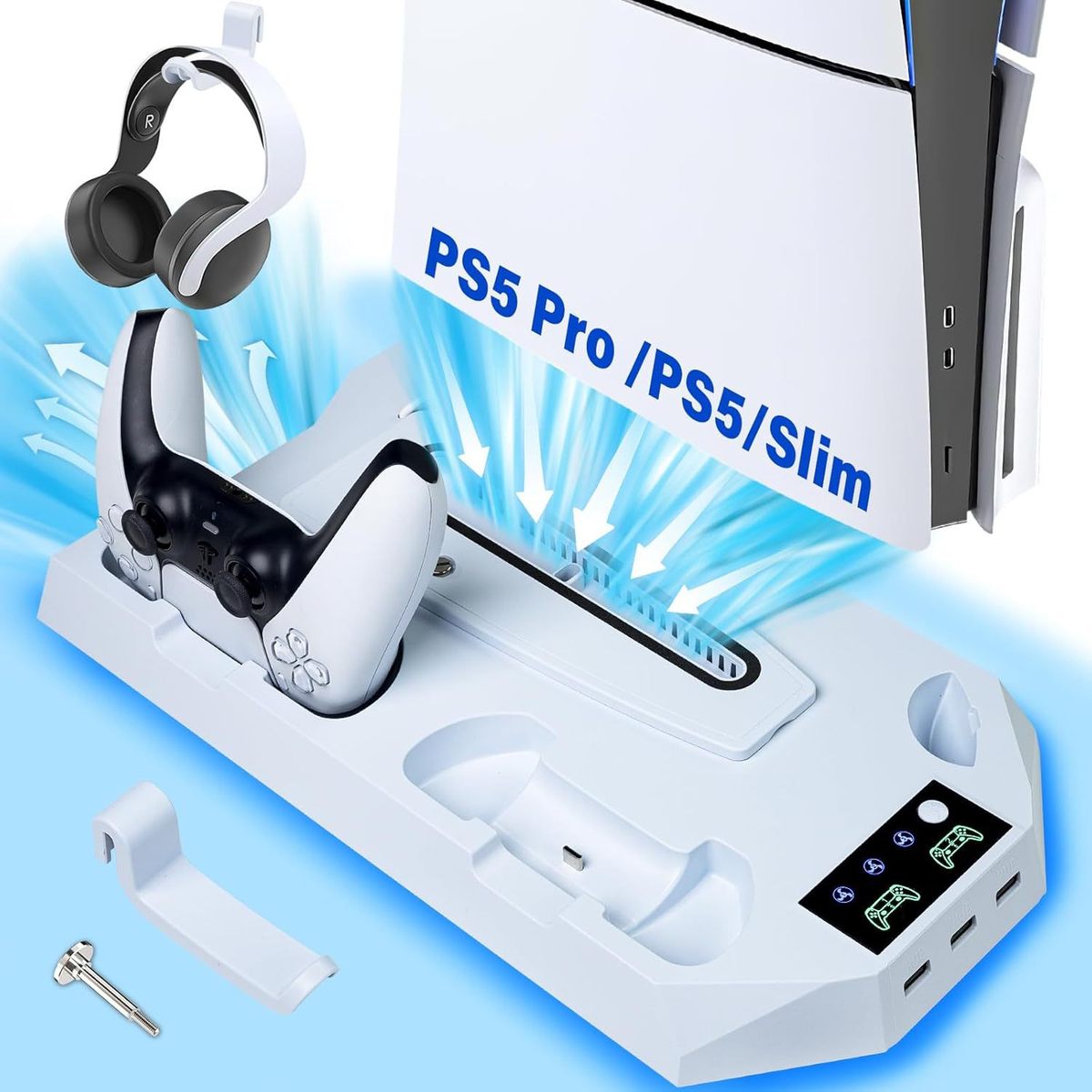PS5 Slim/Pro主机散热支架 DE/UHD风扇底座多功能手柄直插充电