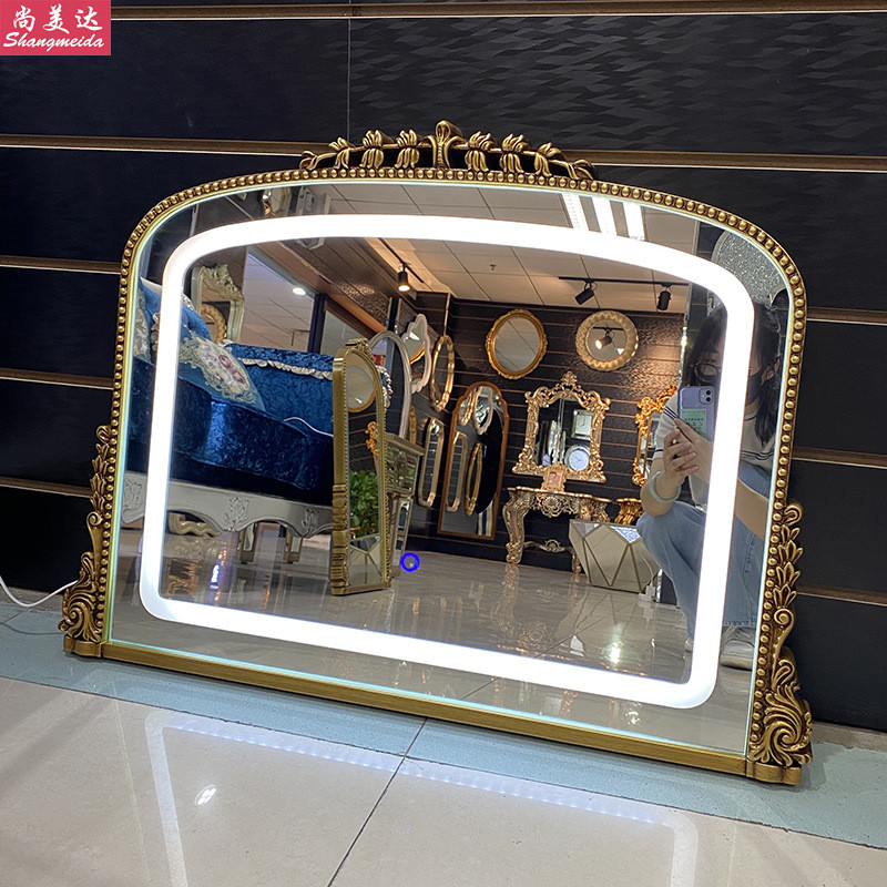 fnn1镜子欧式法式复古浴室镜轻奢卫生间壁挂批发玄关壁炉拱形雕花