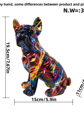 创意炫彩坐姿玄关法斗树脂工艺品小狗家居客厅摆件歪头酒柜装饰品