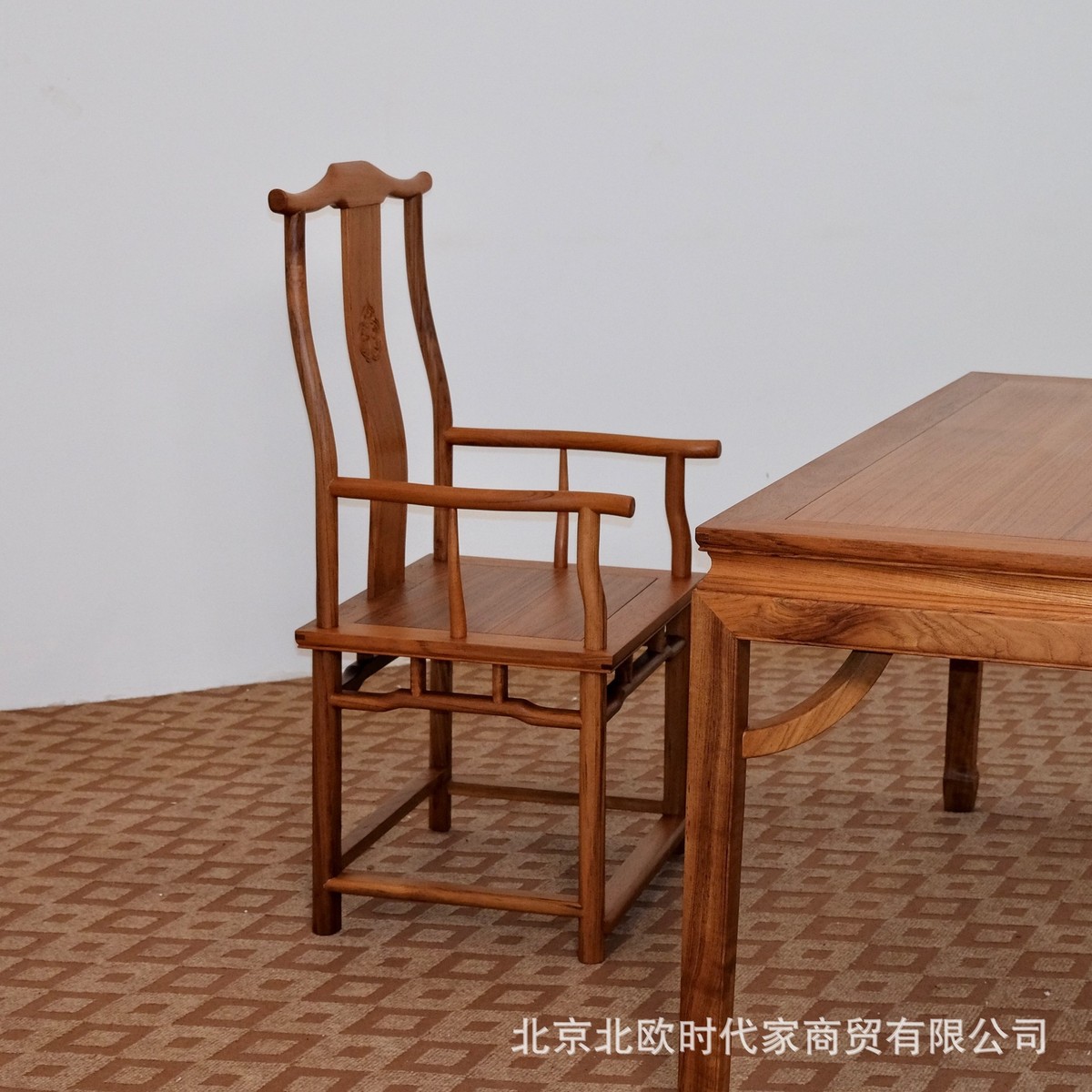热销柚木简约办公桌书房写字桌书法桌中式实木画案官帽椅组合