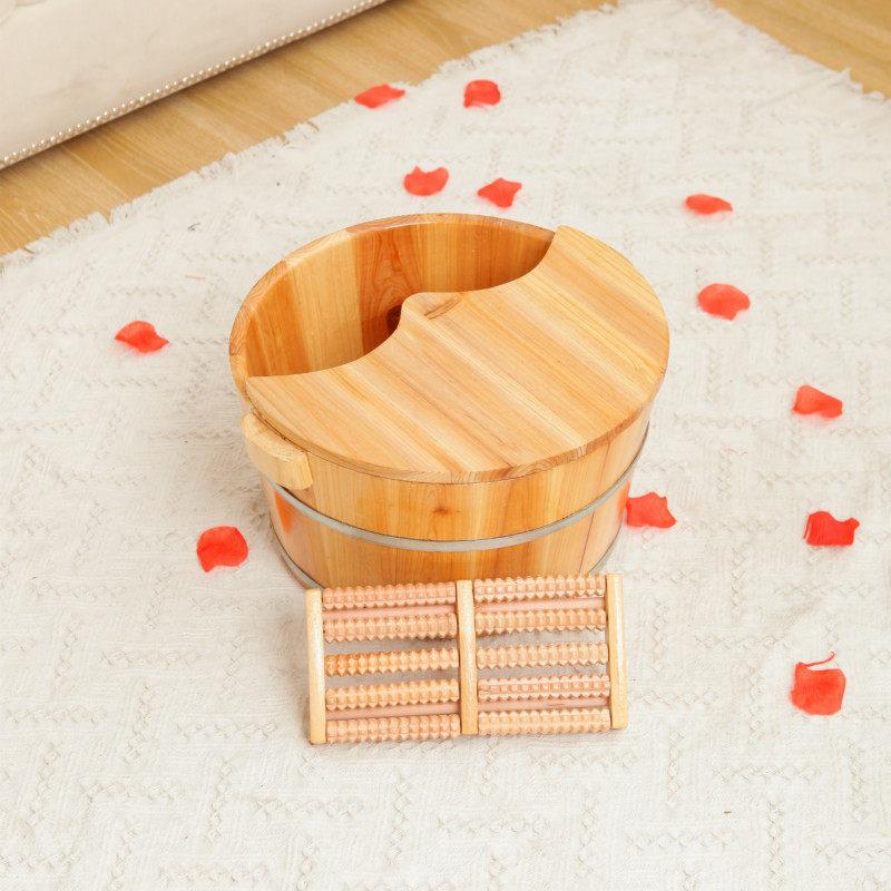 泡脚桶加高40cm高杉木足浴木桶脚带盖木家用木盆洗脚膝盖家用店