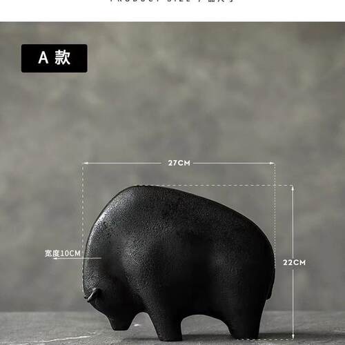 轻奢复古黑色书桌牛工艺品客厅树脂摆件简约创意桌面装饰