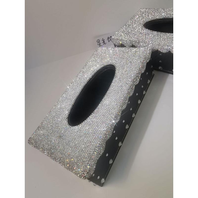 镶钻车载纸巾盒创意抽纸盒家用酒店pu皮革满钻收纳盒家居摆件批发