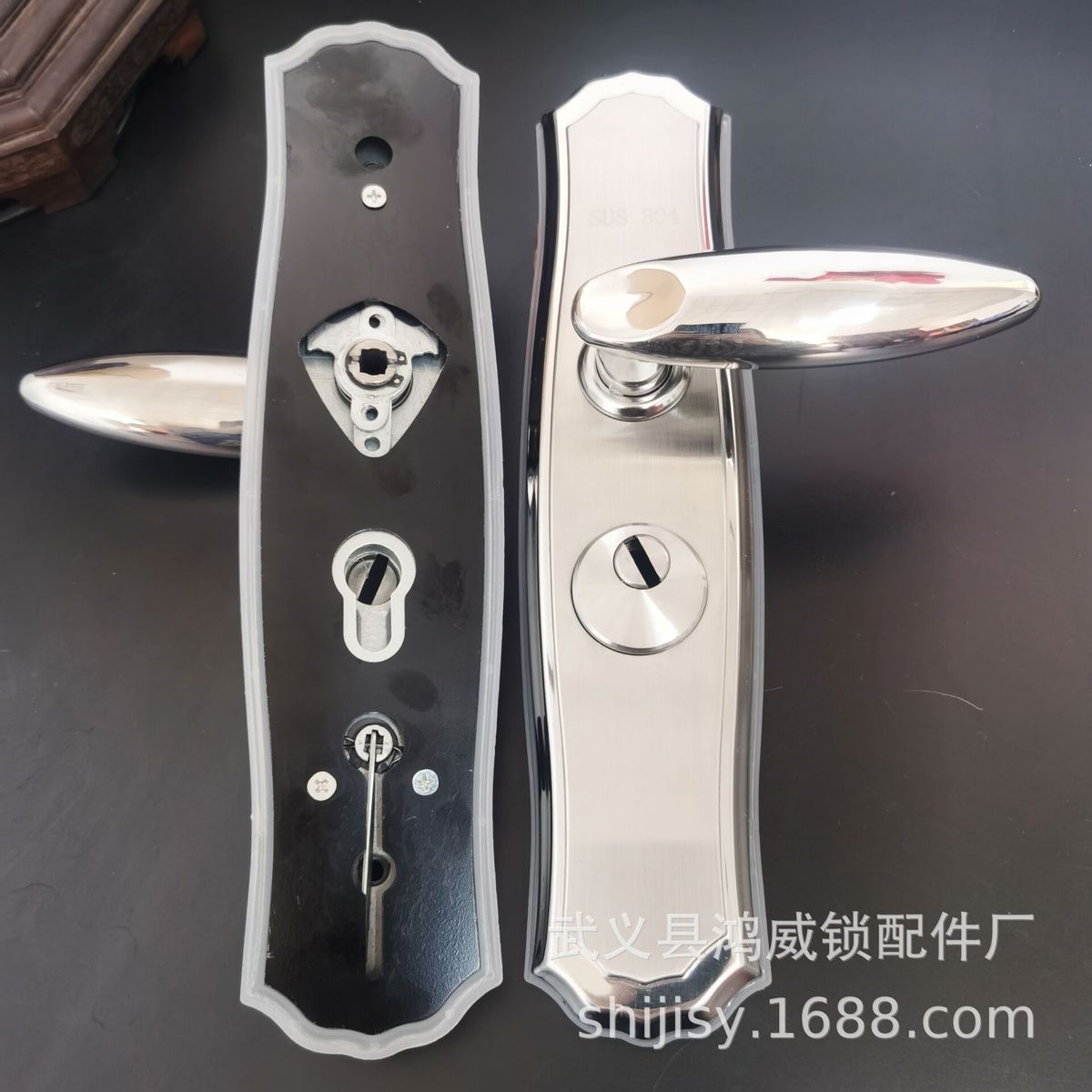 鸿威厂家直销304不锈钢防盗门一件大门锁多功能可调把手入户批发