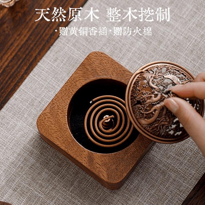 胡桃木香炉家用禅意熏香炉茶室摆件轻奢简约四方形香炉茶具配件