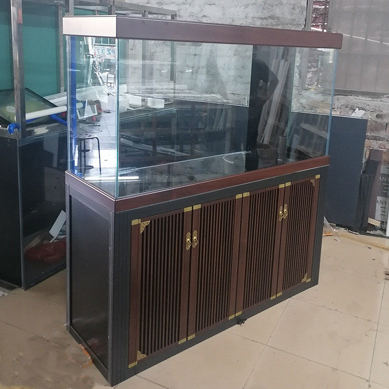 复古鱼缸木色中式 订货玻璃缸 底滤水族箱 大型生态鱼缸批发龙鱼