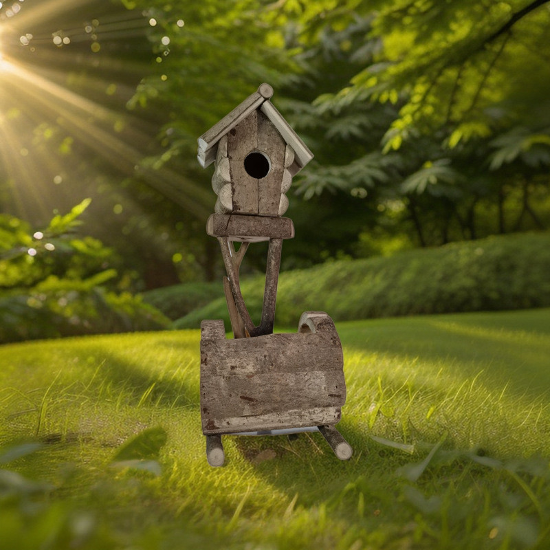 实木树杈两用鸟窝花盆摆件底托原木树杈古典户外鸟房子