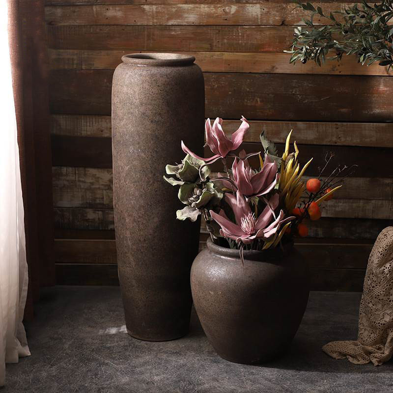 景德镇陶瓷大号复古花瓶摆件插花客厅现代简约手工落地陶罐大花盆