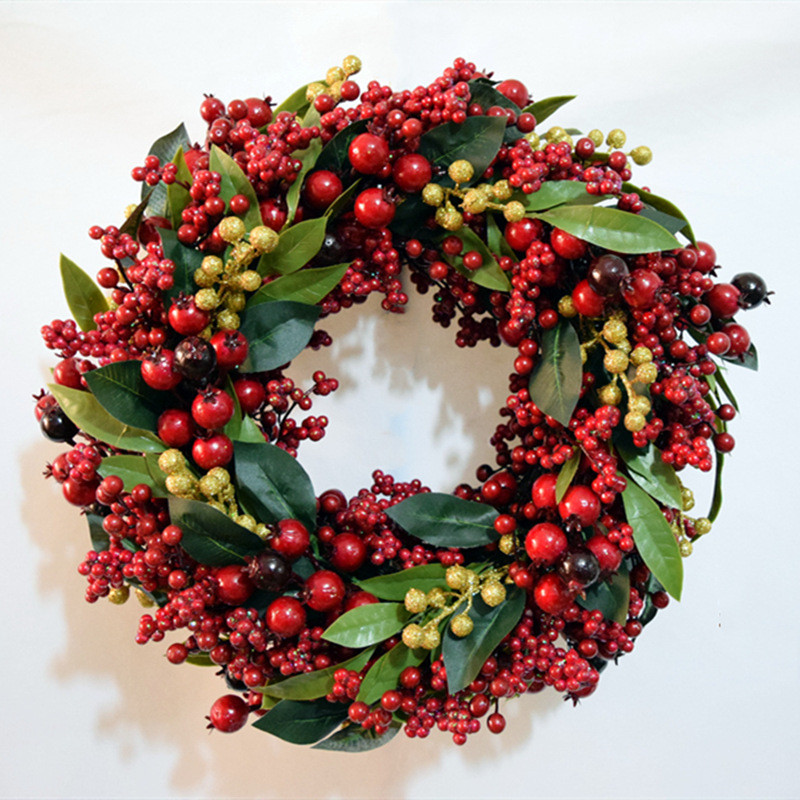 圣诞花环红果浆果饰挂件仿真植物叶子门藤圈挂饰橱窗道具壁挂装饰