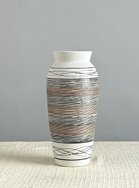 景德镇陶瓷花瓶新中式餐桌线条工艺样板房客厅雕刻家居装饰品摆件