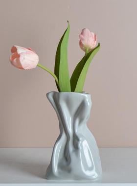 热卖陶瓷花瓶奶油风高颜值创意折纸褶皱不规则ins客厅餐桌摆