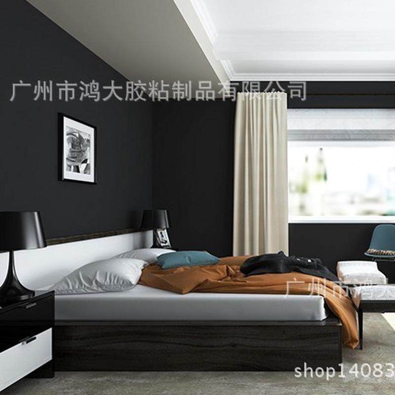 黑色加厚pvc防水自粘壁纸磨砂纯色墙纸素色电视背景墙翻新贴膜