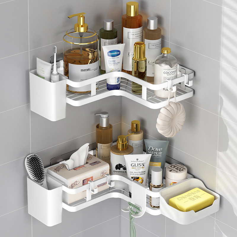 浴室三角置物架卫生间免打孔墙上收纳架阳台厕所厨房转角双层架子