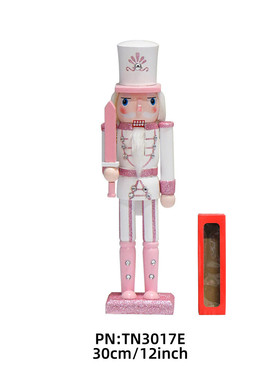 24年新款30cm欧式卡通粉胡桃夹子国王木质工艺品荷木亮圣诞节装饰