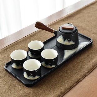 黑陶茶具套装家用日式功夫茶具整套陶瓷办公简约干功夫茶杯泡泡盘