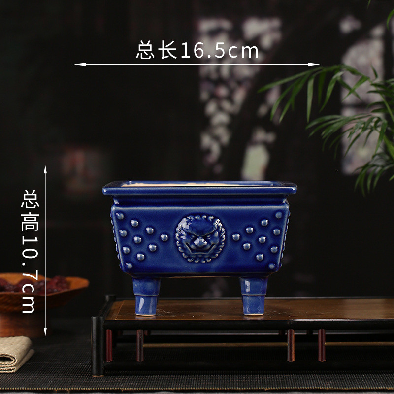 创意精品四脚兽头张治诚加厚釉水紫砂花盆批发桌面装饰盆景盆yz09