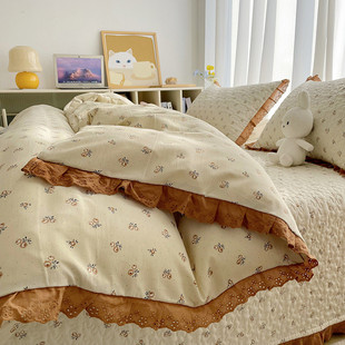 9v7t法式床盖单件2023春夏榻榻米棉床单盖加厚夹炕三件套可机洗四