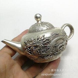 古玩杂项批发 仿古做旧摆件龙凤茶壶批发 仿古银饰家居办公银器