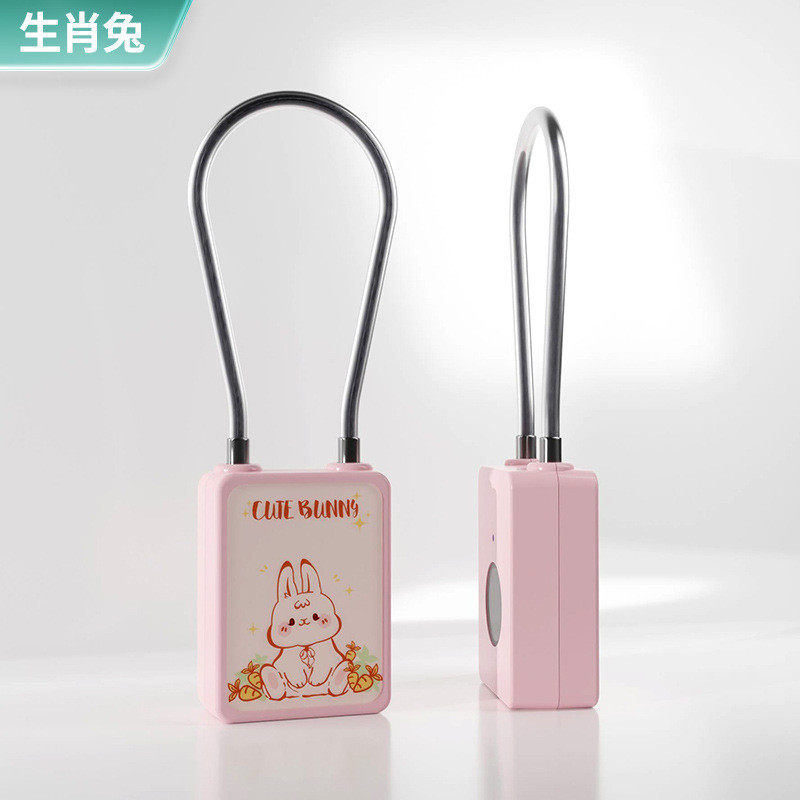 d!可爱卡通智能指纹挂锁钢丝绳箱包锁密宿舍柜子小锁寝室大学生