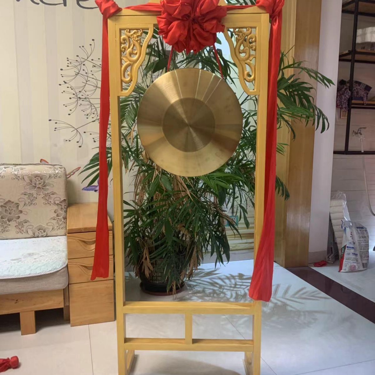 铜锣乐器纯铜色亮锣锣架开业庆典锣挂锣架子三句半道具锣鼓垒德株