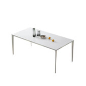 家用丰纯白岩板餐桌极简方形德利多人组合客厅现代简约铝合金饭桌