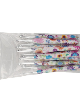 工具tpr印花套柄铝钩针粉花柄钩针一套14支2..0-10.0pu包软