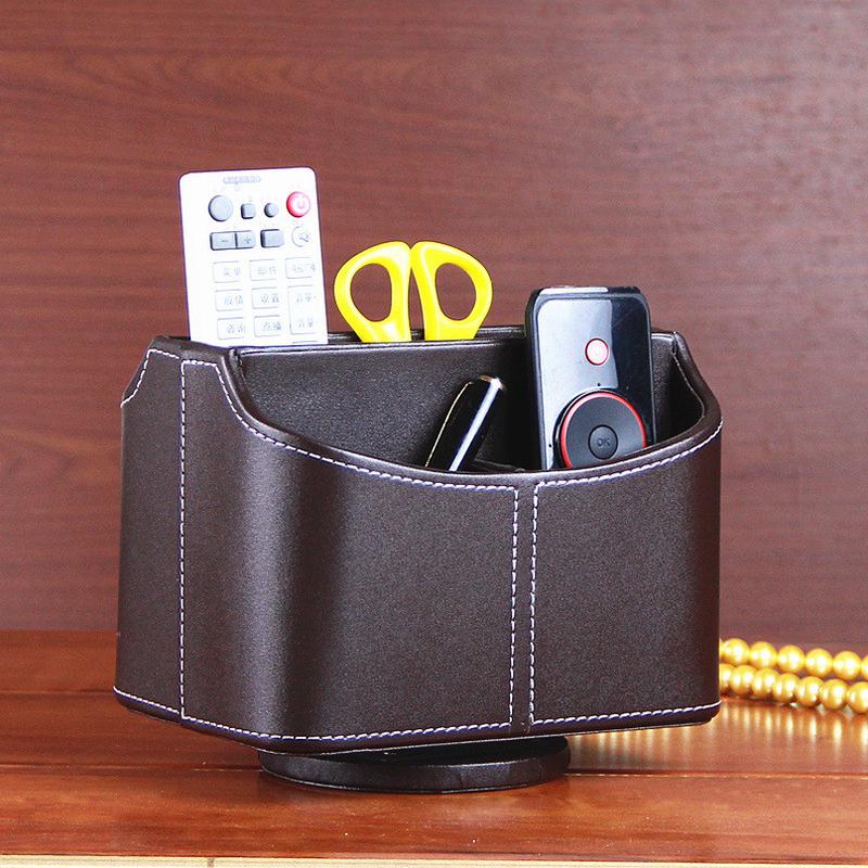 360度旋转收纳盒皮革组织者手机眉刷化妆收纳笔桌面收纳盒储物盒