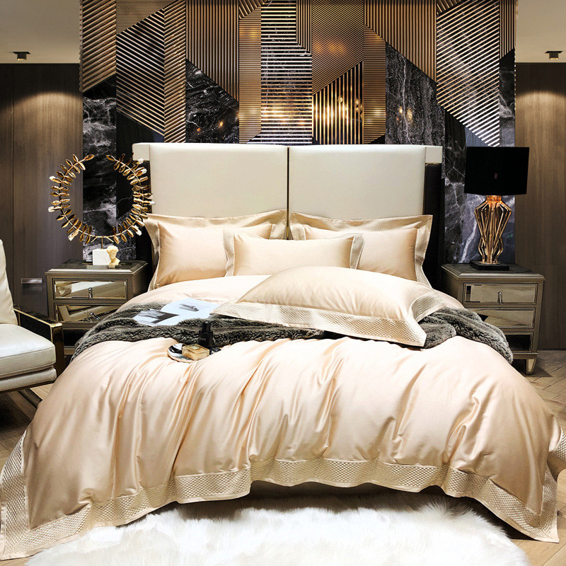 6s双股140s轻奢匹马棉四件套全棉简约纯色被套床单床上用品