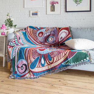 WBZ7美式花鸟沙发巾中式套罩全包单人欧式田园盖布线毯全盖复古垫