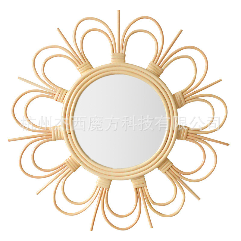 手工藤编拍照道具镜墙面装饰花瓣镜子ins儿童房服装店花型壁饰