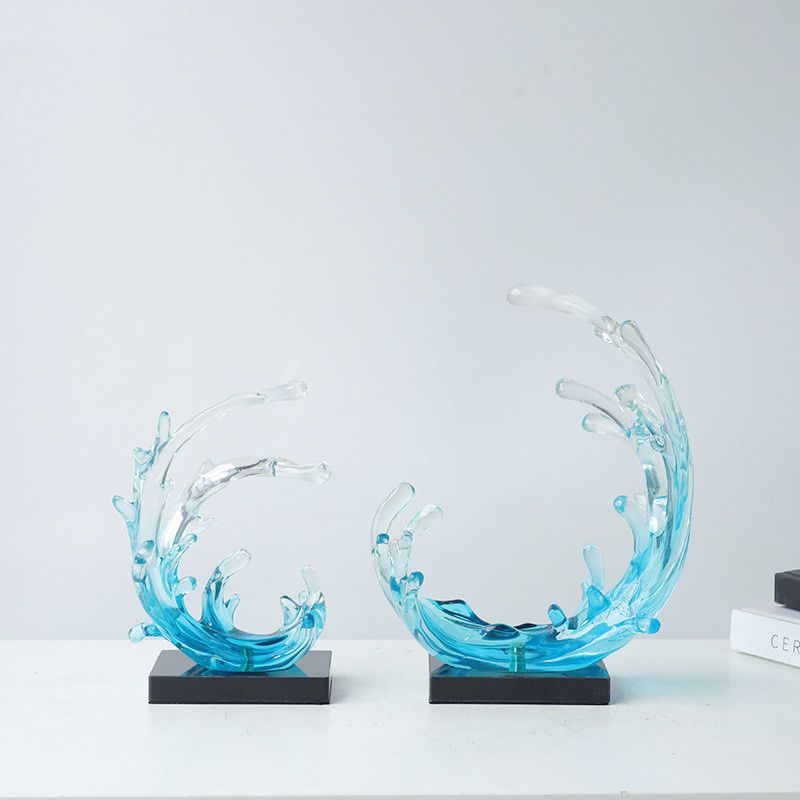 家居办公室风生水起酒柜电视柜软装饰品新中式透明树脂艺术摆件