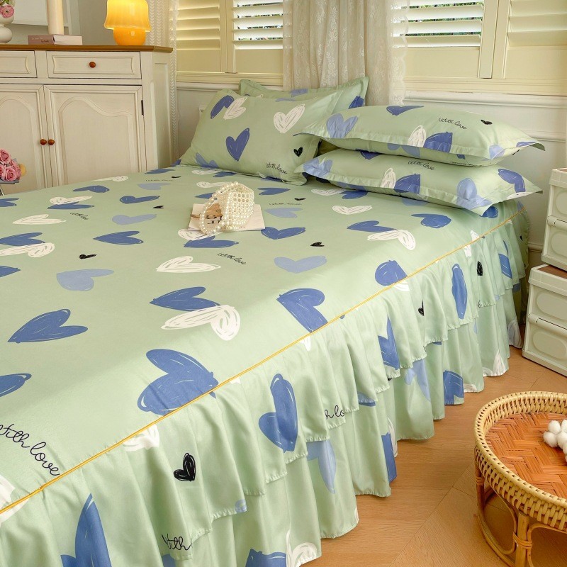 韩版棉床裙式床罩单件防尘防滑保护套床笠床单三件套床套罩