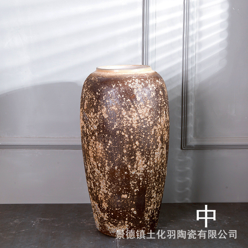 铁锈色景德镇高温软装落地大花瓶效果艺术摆件花器东南亚花插
