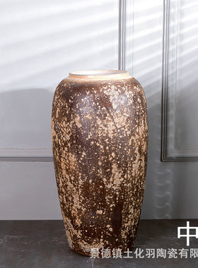 铁锈色景德镇高温软装落地大花瓶效果艺术摆件花器东南亚花插