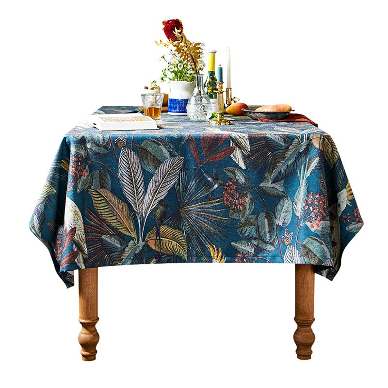 热销nn0i偏爱集美式餐桌布长方形布艺复古风棉麻茶几台布植物丛林