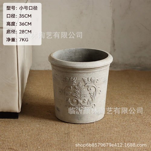落地简约镁泥花盆做旧复古罗马风欧式花盆酒店阳台花园装饰绿植盆