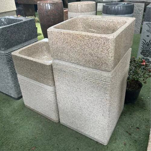 石头洗手盆户外原石台盆别墅庭院子花园立柱式洗手池室外一体水槽